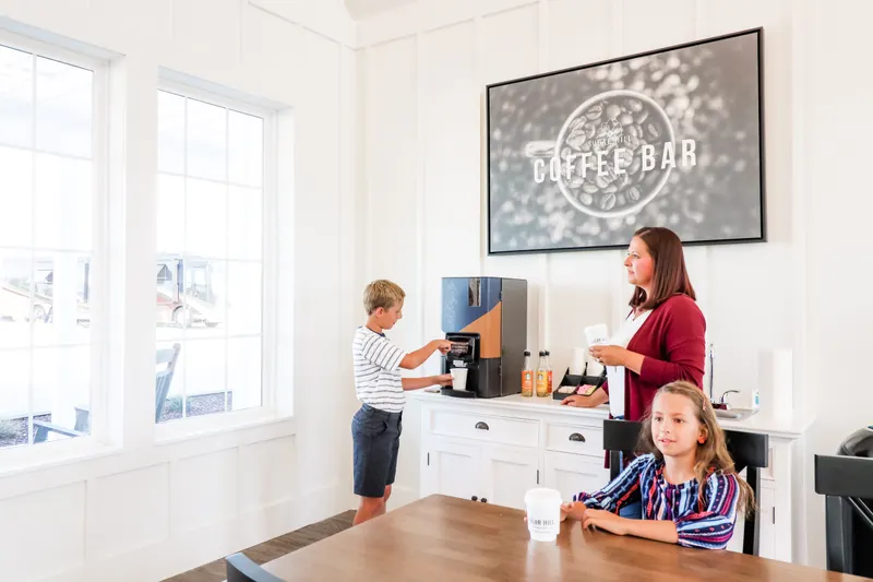 Sugar Hill coffee bar counter inside the Farmhouse